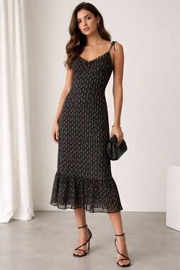 RESET Womens Midi Babydoll Dress Size L Floral Black Ruffles Coquette Fairy